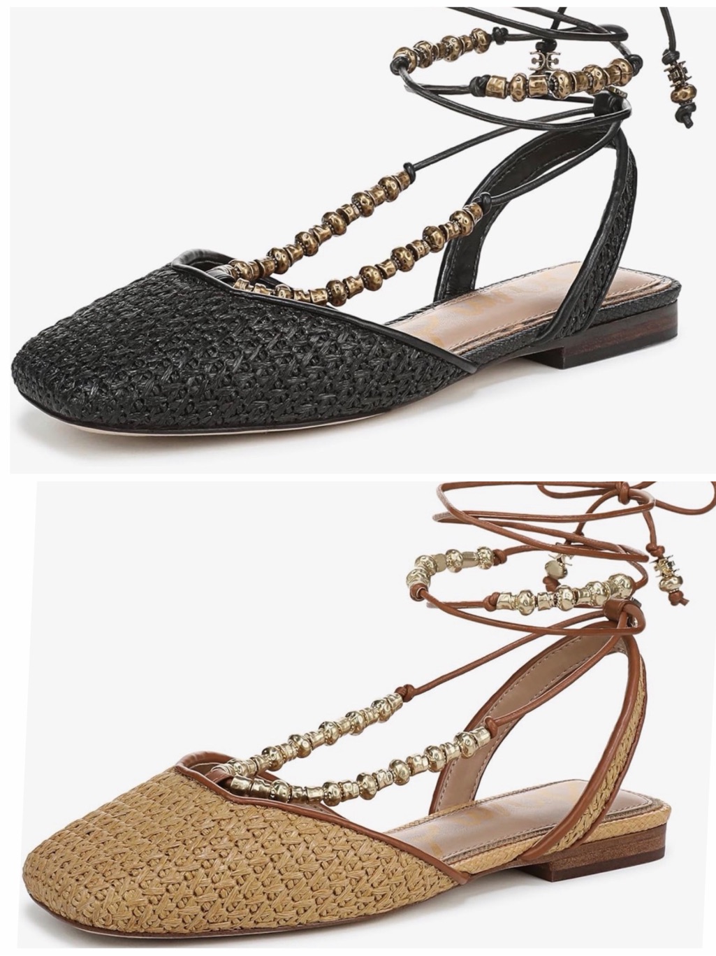 Sam Edelman Woven Bead Lace-Up Sandal - Black & Tan